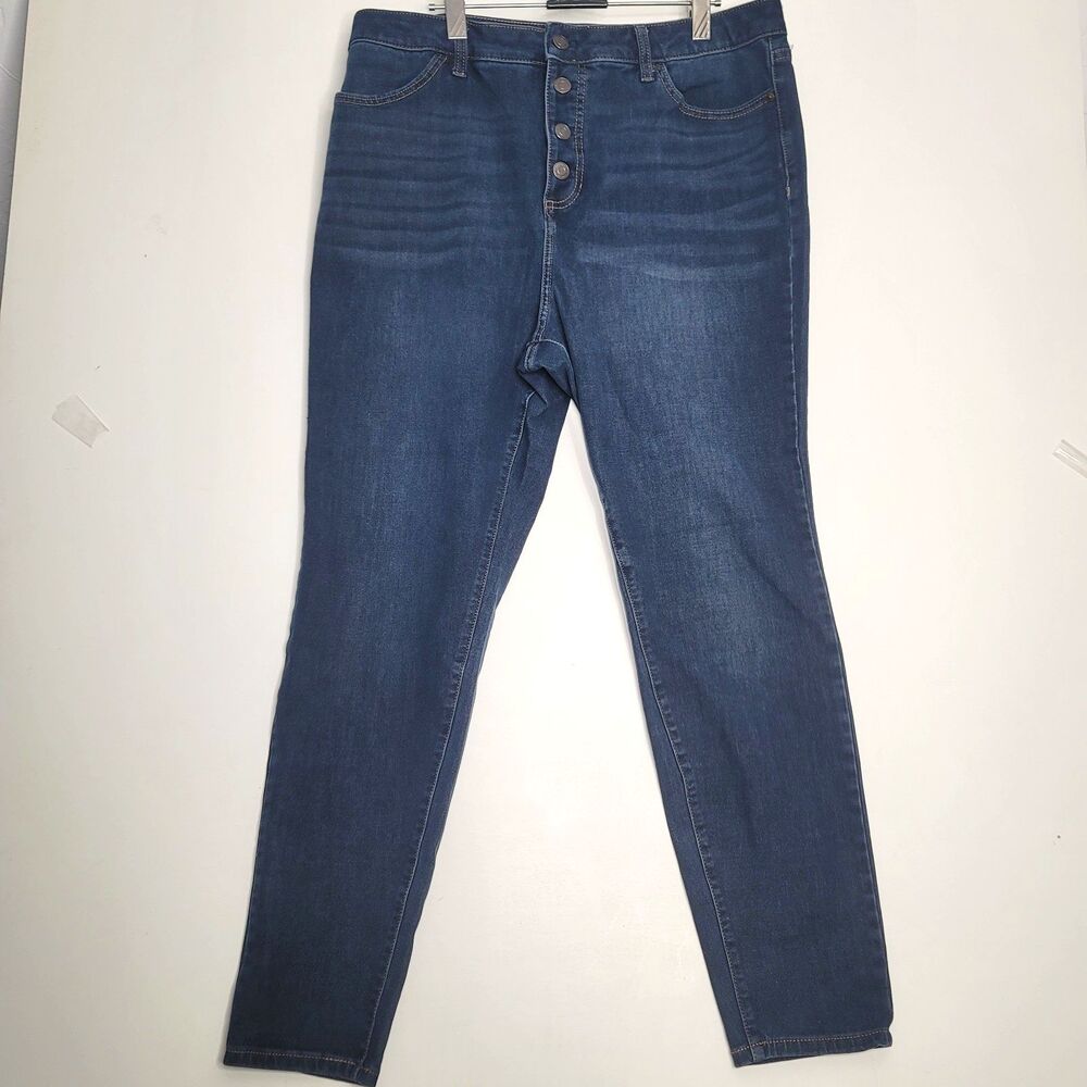 LC Lauren Conrad Super High Rise Super Skinny Button Fly Jeans 16 Dark Wash